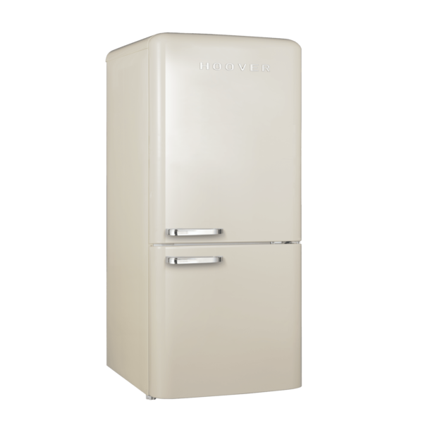 Hoover 300L Bottom Mount Retro Style Refrigerator.Total No Frost Design.Humidity Control. Electronic Control & LED Light. Silver Strip & Ice Twister.1 Year Warranty. Cream - HBR-M300-RC