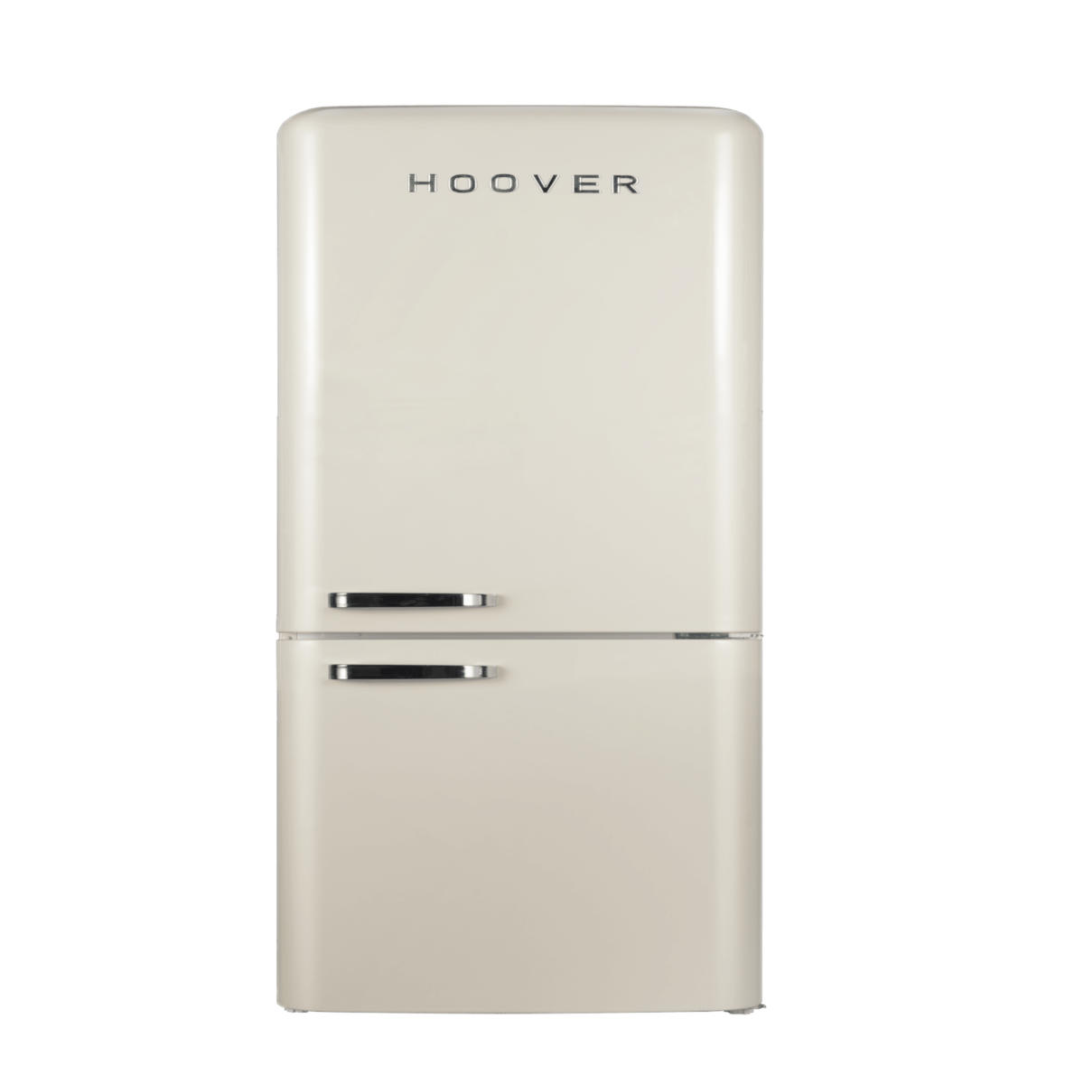 ⁦Hoover 300L Bottom Mount Retro Style Refrigerator.Total No Frost Design.Humidity Control. Electronic Control & LED Light. Silver Strip & Ice Twister.1 Year Warranty. Cream - HBR-M300-RC⁩ - الصورة ⁦5⁩