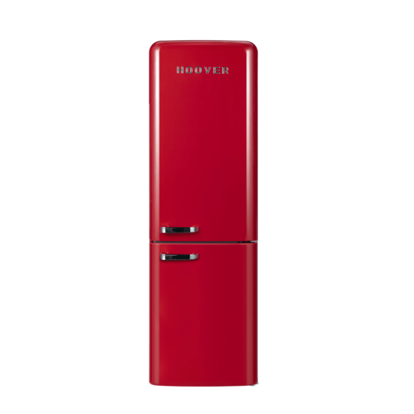 Hoover 300L Bottom Mount Retro Style Refrigerator. Total No Frost Design. Metal Texture Handle. Electronic Control & LED Light. Silver Strip & Ice Twister. 1 Year Warranty.Red - HBR-M300-RR