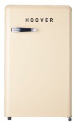 Hoover-HSD-K123RW123L Retro Style Single Door Refrigerator. Compact Free Standing Fridge with Freezer. Tempered Glass Shelves. Adjustable Thermostat. Eco-Friendly. 1 Year Warranty. Cream
