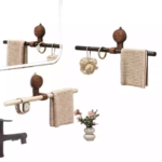 ⁦Suction Cup Walnut Towel Rack Antique Style No-Punch Wall Hanging Bathroom Towel Round Ring Bathroom Bath Towel Hanging Shelf (PACK OF 5)⁩ - الصورة ⁦5⁩