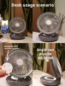 Fan rechargeable portable hovering folding circulation fan office home kitchen car desk wall dual-use - الصورة 2