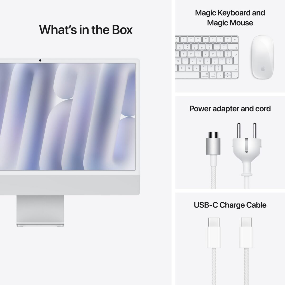 ⁦24-inch iMac with Retina 4.5K display: Apple M4 chip with 8-core CPU and 8‑core GPU. 256GB SSD - Silver⁩ - الصورة ⁦9⁩