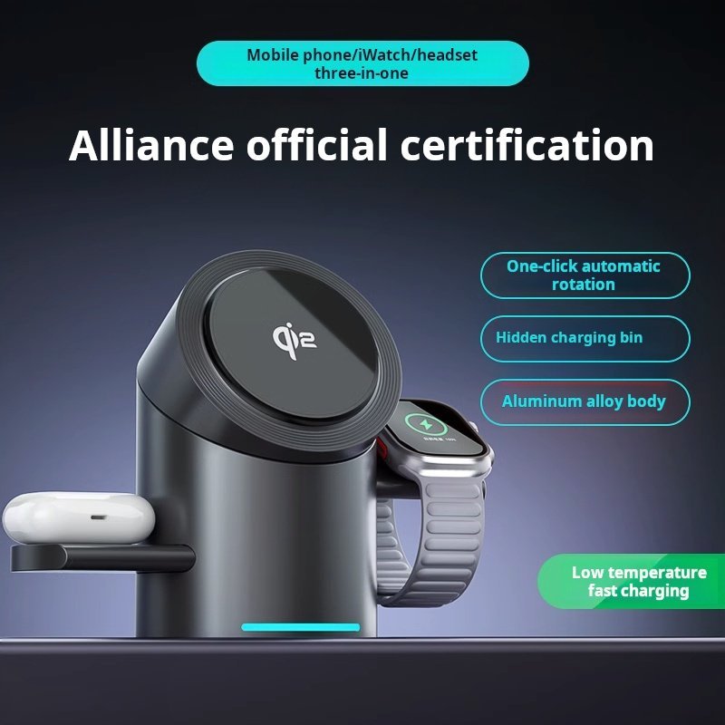 k-1-3.jpg Qi2 certified wireless charger 3 in 1 for Android Apple magnetic fast charging phone headset watch charging stand base - الصورة 1