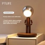 Penalty Spaceman Table Lamp Bedroom Bedside Living Room Ambiance Table With Solid Wood Desktop Arrangement Rechargeable Three Colors Infinitely Dimmable Brightness