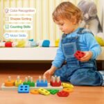 ⁦Montessori Toys for 1 to 3-Year-Old Boys Girls Toddlers. Wooden Sorting & Stacking Toys for Toddlers and Kids Preschool. Educational Toys. Color Recognition Stacker Shape Sorter. Learning Puzzles Gift⁩ - الصورة ⁦5⁩