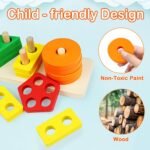 ⁦Montessori Toys for 1 to 3-Year-Old Boys Girls Toddlers. Wooden Sorting & Stacking Toys for Toddlers and Kids Preschool. Educational Toys. Color Recognition Stacker Shape Sorter. Learning Puzzles Gift⁩ - الصورة ⁦2⁩